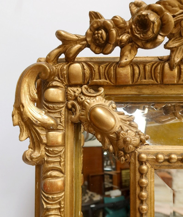 Gilded wood mirror with glazing beads, Louis XIV style, Napoleon III period - 19th century
