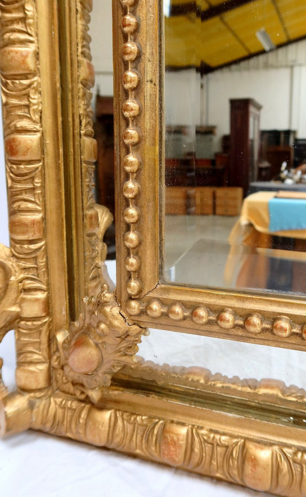 Gilded wood mirror with glazing beads, Louis XIV style, Napoleon III period - 19th century
