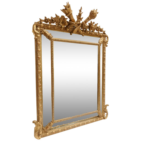 Gilded wood mirror with glazing beads, Louis XIV style, Napoleon III period - 19th century