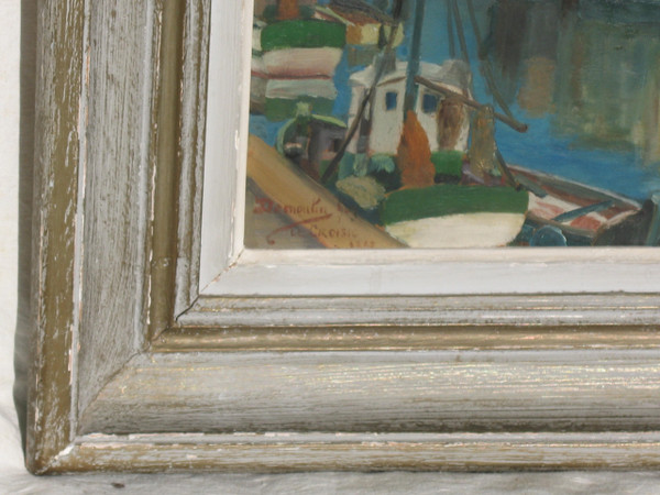 Port du Croisic huile sur isorel signée Georges Demoulin Scène de port 