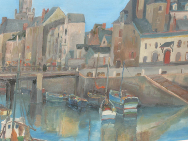 Port du Croisic huile sur isorel signée Georges Demoulin Scène de port 