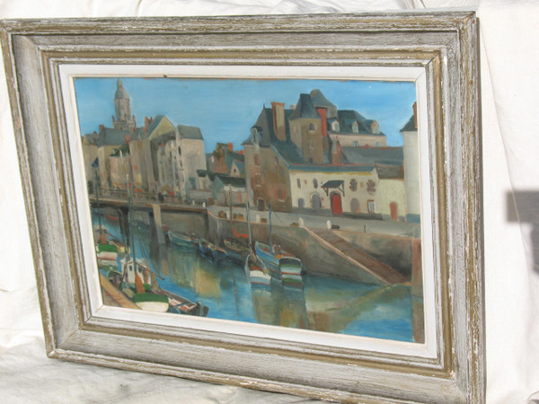 Port du Croisic huile sur isorel signée Georges Demoulin Scène de port 