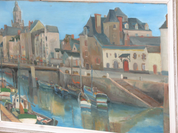 Port du Croisic huile sur isorel signée Georges Demoulin Scène de port 