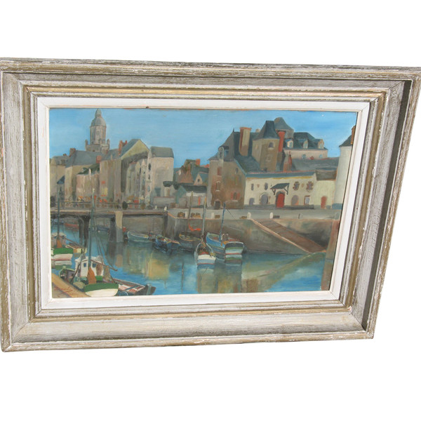 Port du Croisic huile sur isorel signée Georges Demoulin Scène de port 