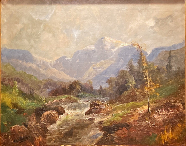 Gemälde, Berglandschaft signiert A Godchaux