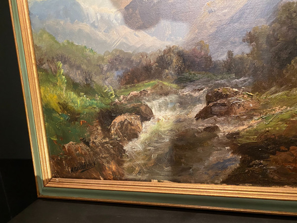 Gemälde, Berglandschaft signiert A Godchaux