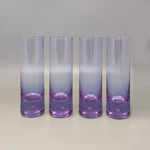 1970 Beautiful crystal ice bucket with 4 glasses by Ivat. Made in Italy