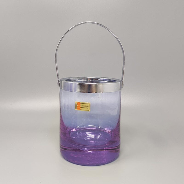 1970 Beautiful crystal ice bucket with 4 glasses by Ivat. Made in Italy