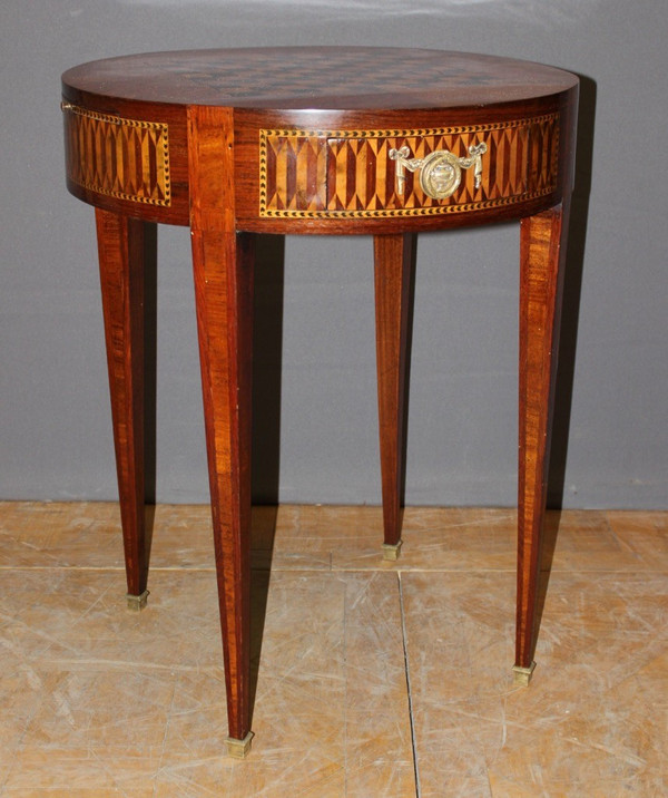 Table Bouillotte De Style Louis XVI En Marqueterie Vers 1900