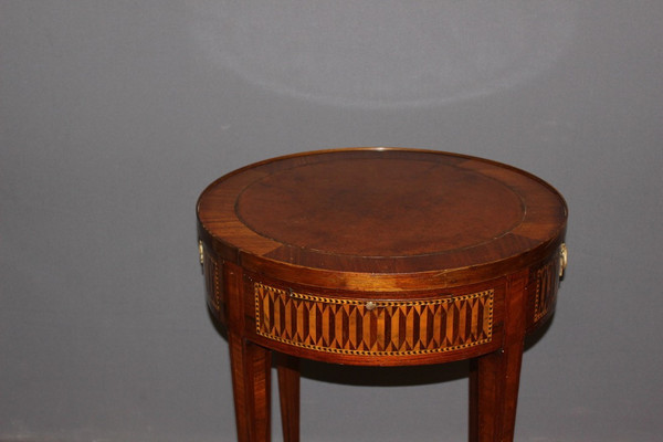 Table Bouillotte De Style Louis XVI En Marqueterie Vers 1900