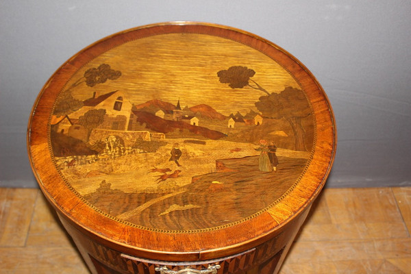 Table Bouillotte De Style Louis XVI En Marqueterie Vers 1900