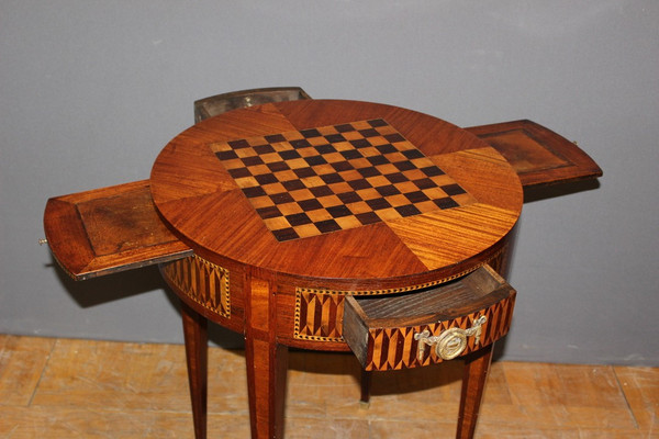 Table Bouillotte De Style Louis XVI En Marqueterie Vers 1900