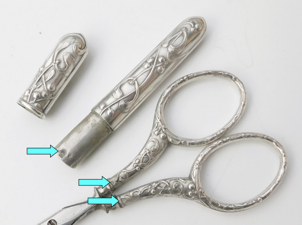 Nécessaire De Couture Ancien En Argent Massif Art Nouveau Gui 