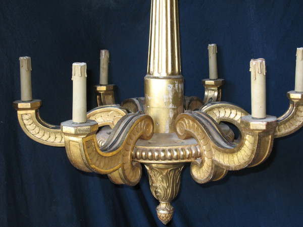 Empire style chandelier in gilded wood with 6 arms of light, early 19th century