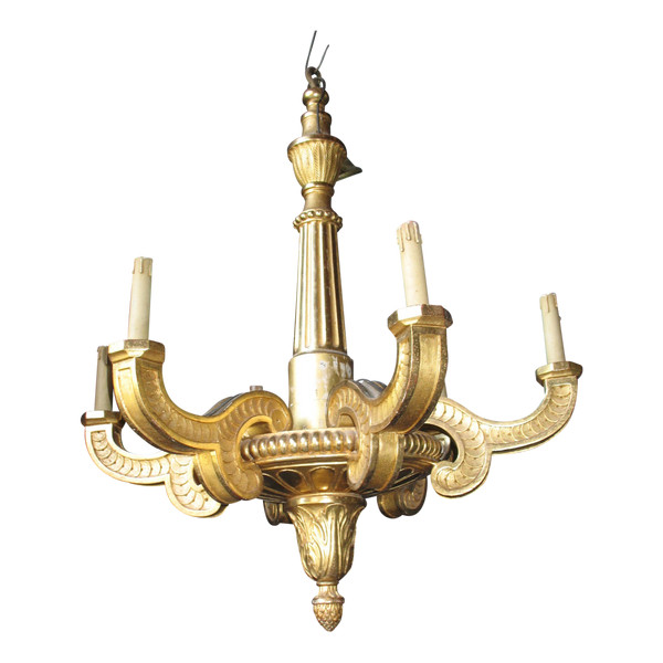 Empire style chandelier in gilded wood with 6 arms of light, early 19th century