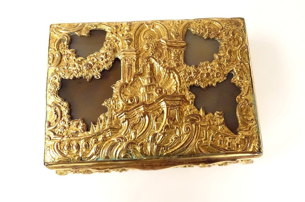 Petite Boîte Pomponne Agate Guirlandes Fleurs Coquille Fin XVIIIème XIXème
