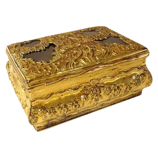 Petite Boîte Pomponne Agate Guirlandes Fleurs Coquille Fin XVIIIème XIXème