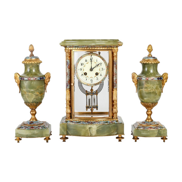 Garnish In Cloisonne And Gilt Bronze, Green Onyx Late 19th Century