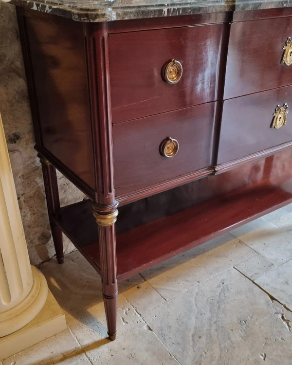 Cassapanca in stile Luigi XVI, in mogano, timbrata dalla Maison Mailfert