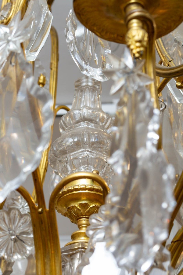 Lampadario a gabbia in bronzo dorato e cristallo Baccarat, fine XIX secolo