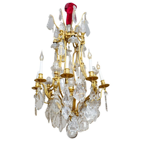 Lampadario a gabbia in bronzo dorato e cristallo Baccarat, fine XIX secolo