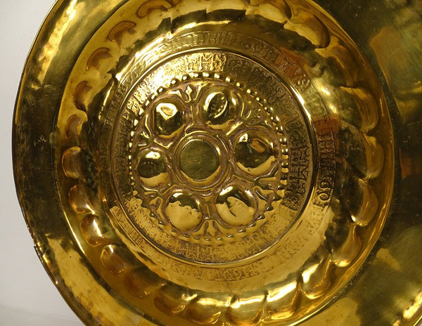 Plat de Quête à Offrandes Laiton Gothique Allemagne Nuremberg XVIè Siècle