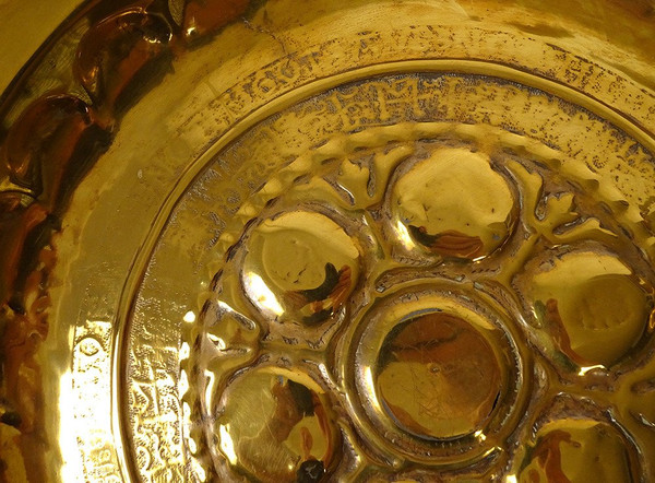 Plat de Quête à Offrandes Laiton Gothique Allemagne Nuremberg XVIè Siècle