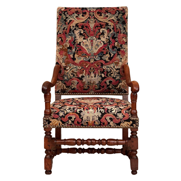 Fauteuil A Dossier Plat En Noyer d'Epoque Louis XIV XVIIeme