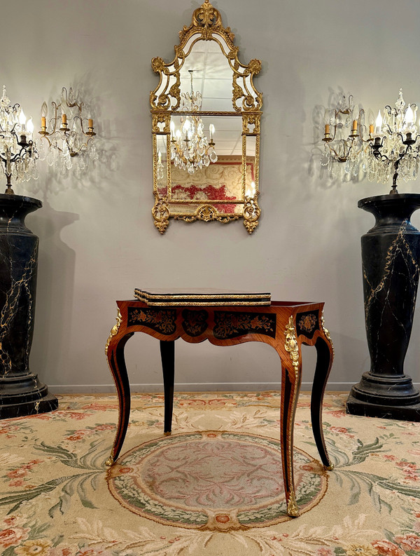Table A Jeux Console En Marqueterie d'Epoque Napoleon III Vers 1870