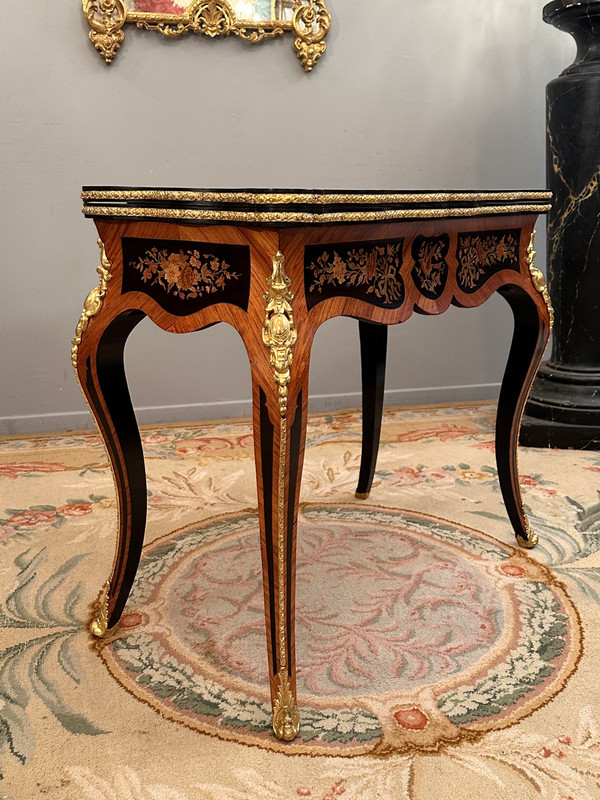 Table A Jeux Console En Marqueterie d'Epoque Napoleon III Vers 1870