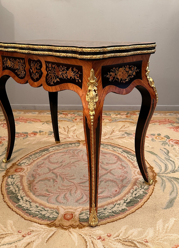 Table A Jeux Console En Marqueterie d'Epoque Napoleon III Vers 1870