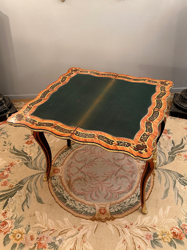 Table A Jeux Console En Marqueterie d'Epoque Napoleon III Vers 1870