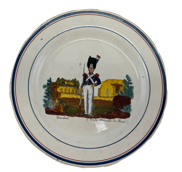 6 assiettes militaire Napoleon garde Nationale Creil Montereau 19eme rare
