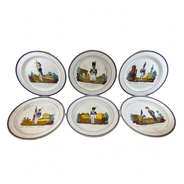 6 assiettes militaire Napoleon garde Nationale Creil Montereau 19eme rare