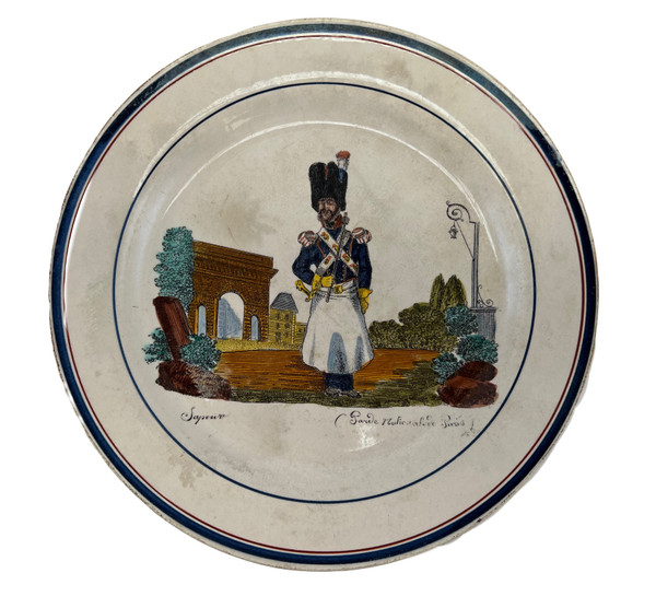 6 assiettes militaire Napoleon garde Nationale Creil Montereau 19eme rare