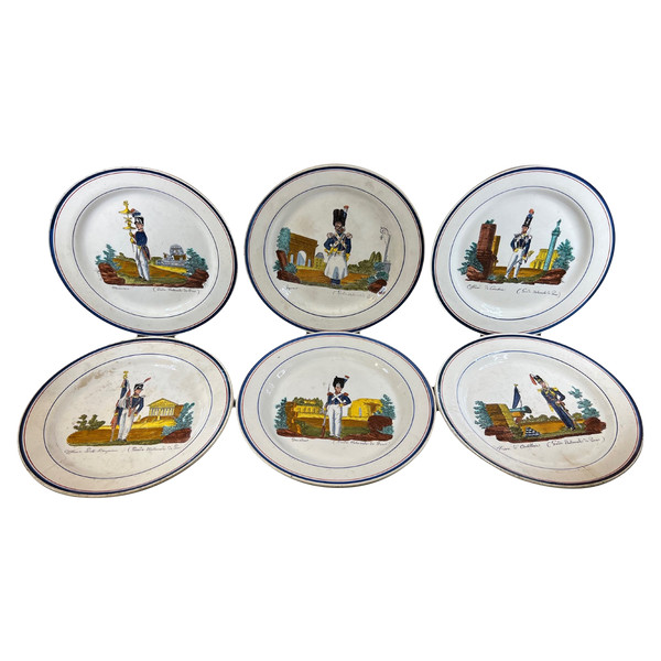 6 assiettes militaire Napoleon garde Nationale Creil Montereau 19eme rare