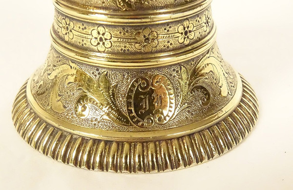 Cloche Clochette de Table Argent Vermeillé Minerve Monogramme 102,61gr XIXè