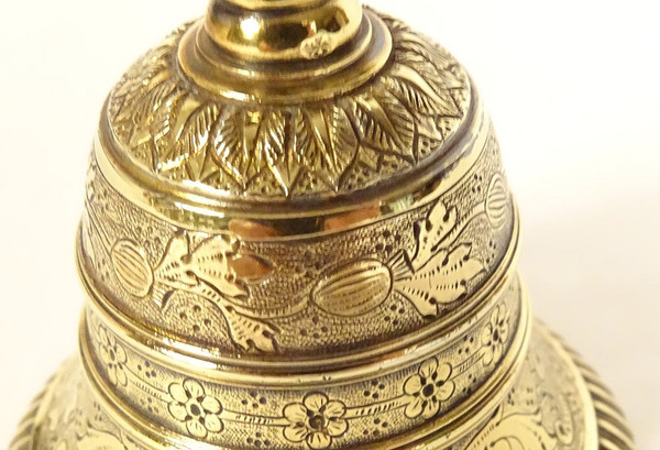 Cloche Clochette de Table Argent Vermeillé Minerve Monogramme 102,61gr XIXè