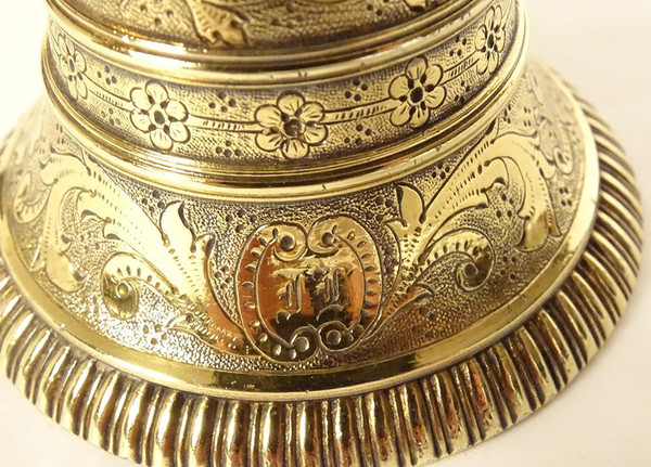 Cloche Clochette de Table Argent Vermeillé Minerve Monogramme 102,61gr XIXè