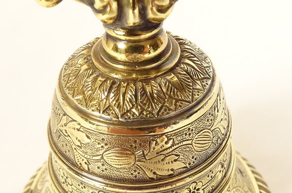 Cloche Clochette de Table Argent Vermeillé Minerve Monogramme 102,61gr XIXè