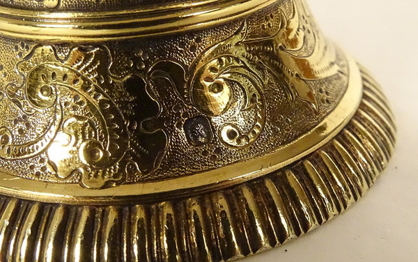 Cloche Clochette de Table Argent Vermeillé Minerve Monogramme 102,61gr XIXè