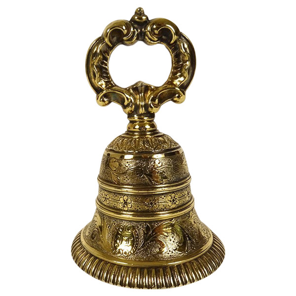Cloche Clochette de Table Argent Vermeillé Minerve Monogramme 102,61gr XIXè