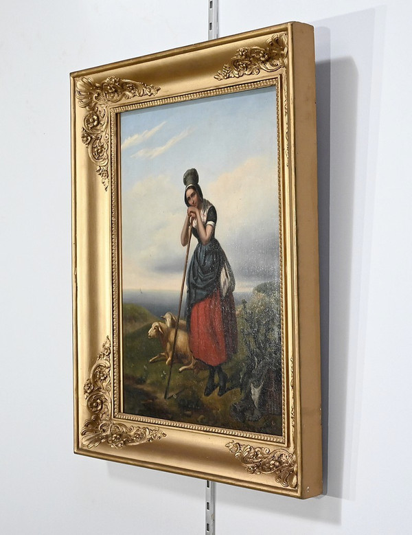 Oil painting, “The Shepherdess”, 19th century school – 2nd part 19th century