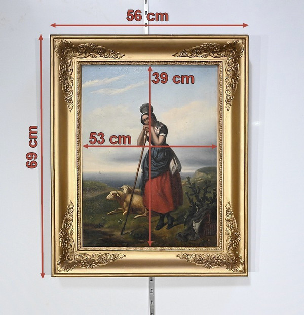 Oil painting, “The Shepherdess”, 19th century school – 2nd part 19th century