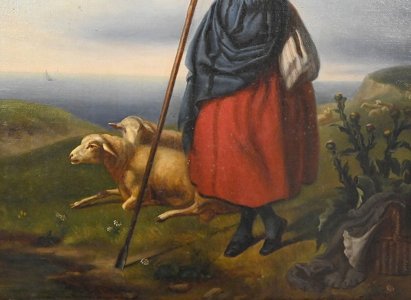 Oil painting, “The Shepherdess”, 19th century school – 2nd part 19th century