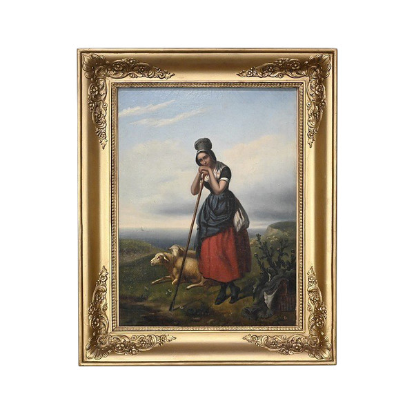 Oil painting, “The Shepherdess”, 19th century school – 2nd part 19th century