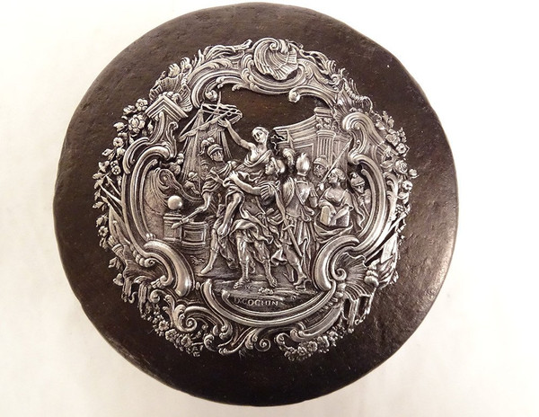 Scatola rotonda in cartone bollito Argento sterling Rapimento delle Sabine Cochin XIX secolo