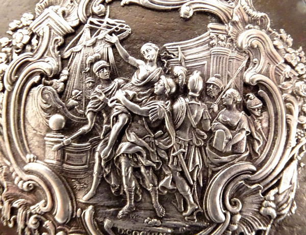 Scatola rotonda in cartone bollito Argento sterling Rapimento delle Sabine Cochin XIX secolo