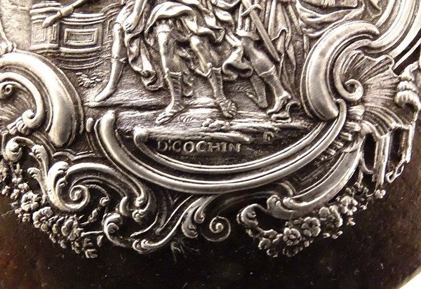 Scatola rotonda in cartone bollito Argento sterling Rapimento delle Sabine Cochin XIX secolo