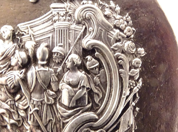 Scatola rotonda in cartone bollito Argento sterling Rapimento delle Sabine Cochin XIX secolo
